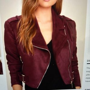 Lulus  Tree Lined Road Burgundy Suede Moto Jacket